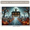 Terrifying Halloween backdrop banner - 8x6 feet durable polyester photo background, featuring a creepy mansionzyc