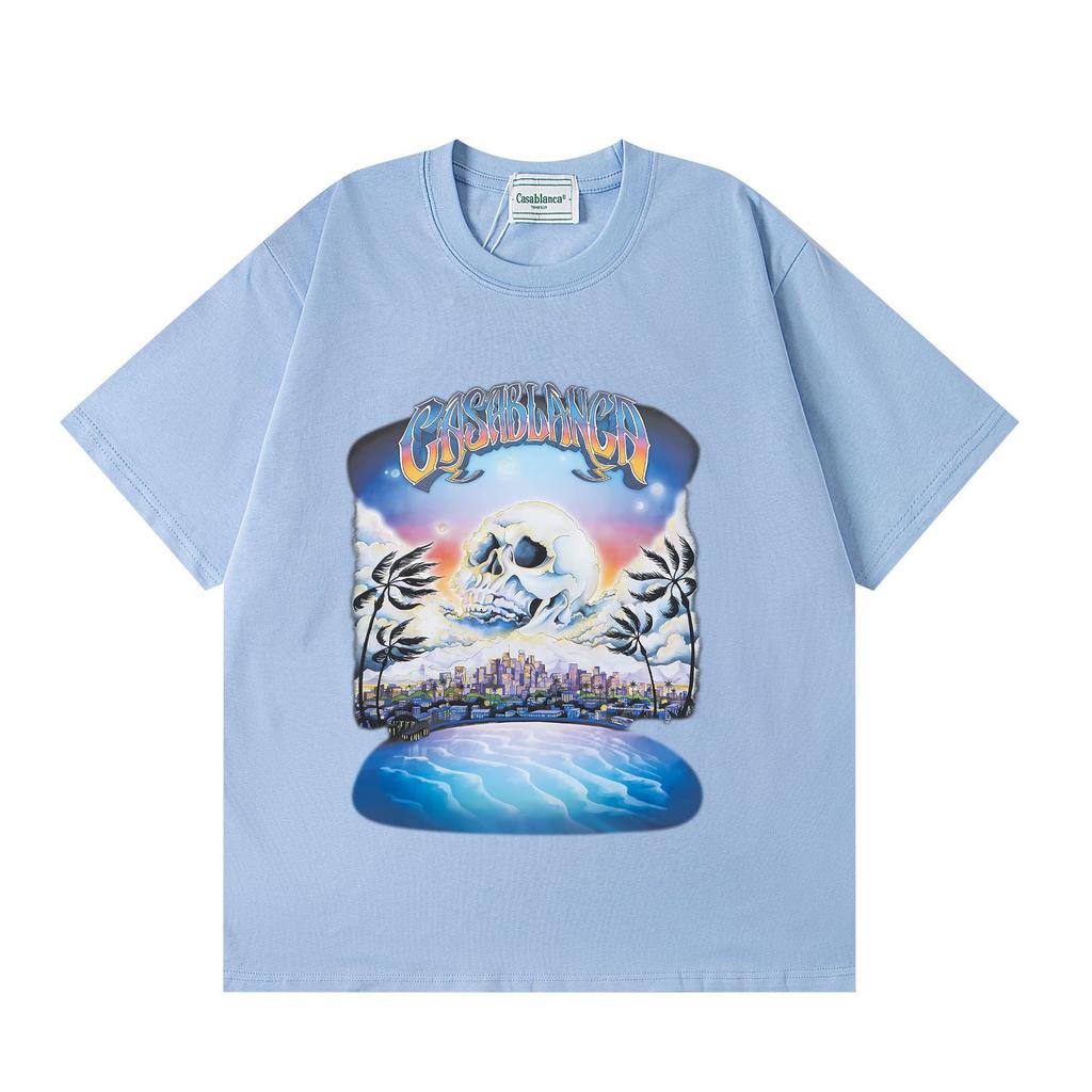 Grenzüberschreitend auf Lager exklusiv Casablanca Doppelgaze reine Baumwolle Unisex T-Shirt Hip-Hop lässig Kurzarm locker Rundhals