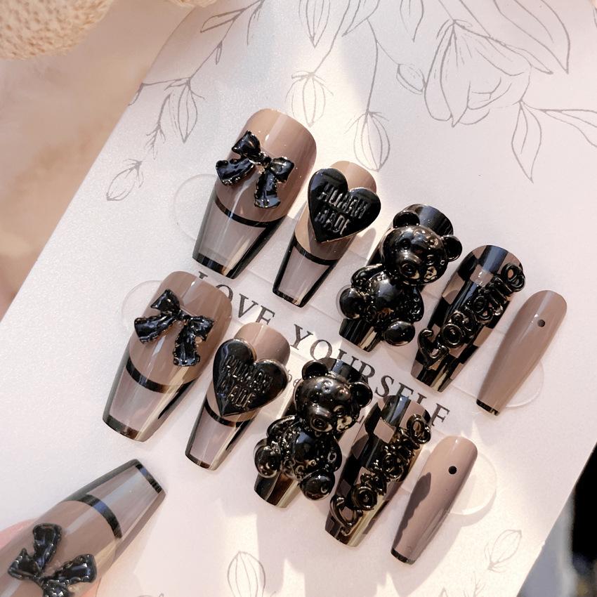 New Nail Art Wear Nail Pure Desire Wind Cute Love Bear Nail Patch Finished Product Wear Nail Nail Art Patch U22