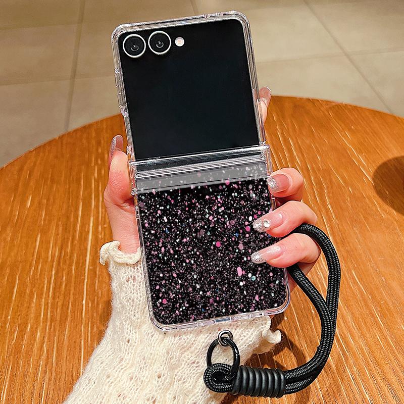 Cherry Blossom Lanyard Phone Case For Samsung Galaxy Z Flip 7 FE 6 5 4 3 5G Folding Hard Clear Cover For Samsung Z Flip7 Flip6
