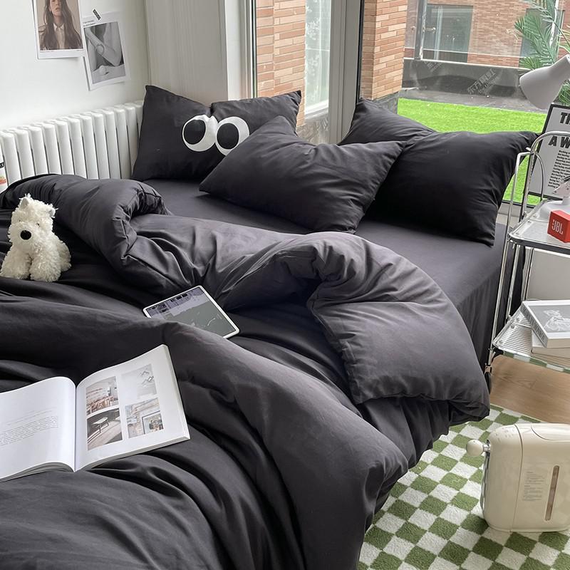 Solid Plain Twin Full Queen Soft Washed Microfiber Duvet Cover Set 4Pcs with Zipper Closure 1Duvet Cover 1Bed Sheet 2Pillowcases