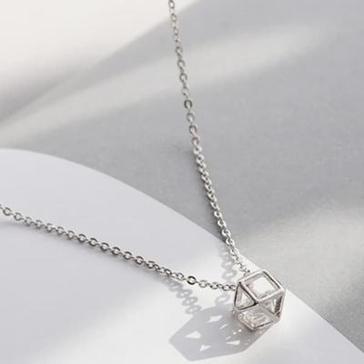 Women's 925 Silver Hexagonal Cube Layered Diamond Necklace