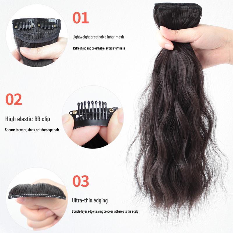 Natural Short Wave Hairpiece for Women: Invisible, Realistic Extension for Volume, Fluffy Long Curls, Forehead Wig