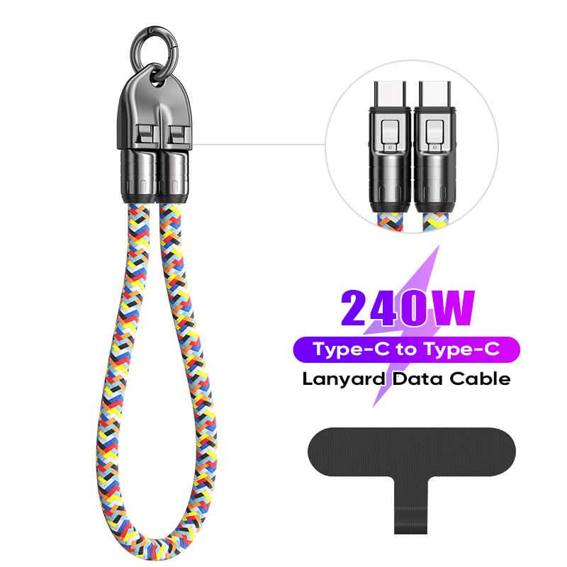 

2 in 1 240W USB Type C Lanyard Data Cable 5A PD3.1 Fast Charging For iPhone 17 16 15 Samsung iPad MacBook Huawei Anti-lost Rope Type-C to Type-C