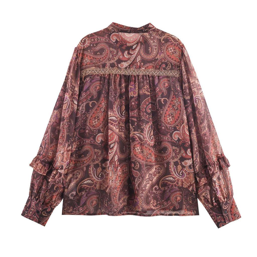 Z 2025 European Style Women's Retro Printed Loose Long-sleeve Shirt