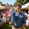 Yousheng 4th of July Artificial Flowers Topiary Ball Tree with Ground Stake Red White Blue Patriotic Fake Flower Plant Shrubs for Independence Day