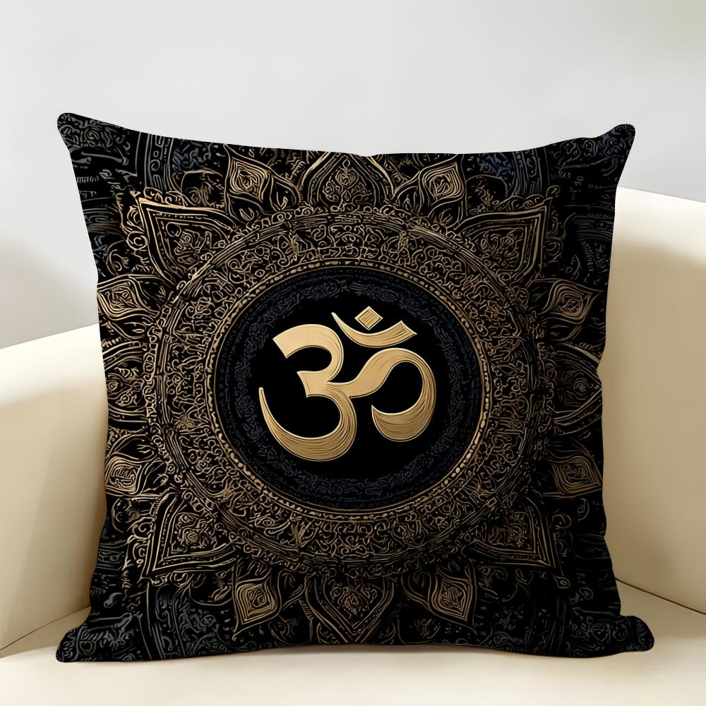 Luxury Golden Mandala Om Cushion Cover Natural Linen Organic Fabric DoubleSided Printing Room Sofa Decor Pillow Case