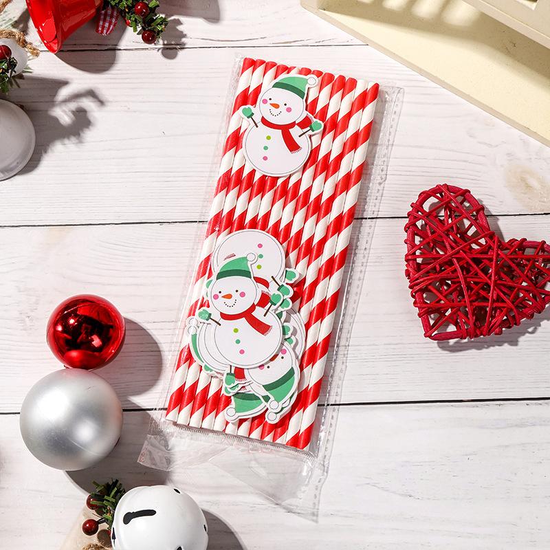 12pcs/pack Christmas Paper Straws Santa Claus Snowman Christmas Party Decoration Straw 2026 New Year Party Supply