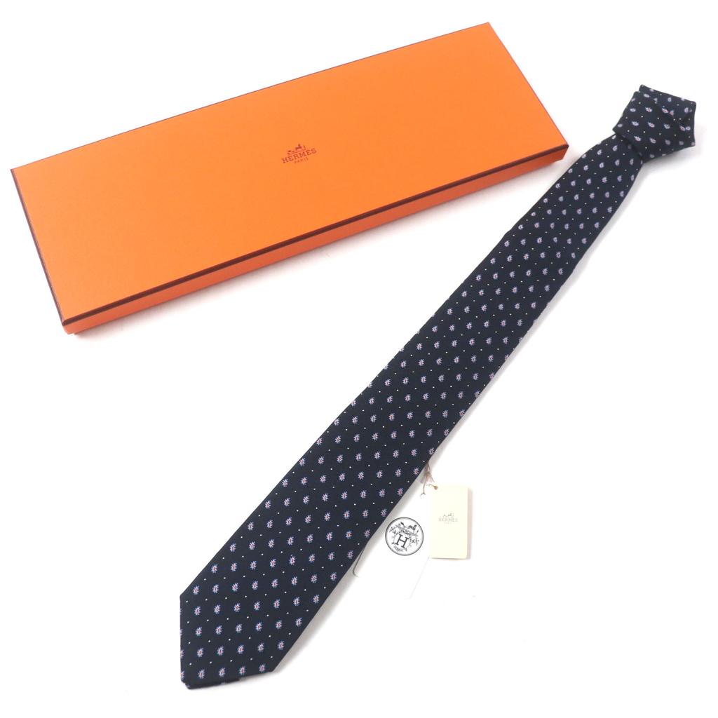 Pristine HERMES tie Cravat Paisley Dot silk mens 349289T Used