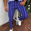 Pantaloni Skinny Bărbați Casual cu Dungă Verticală Talie Elastică Buzunare Lung
