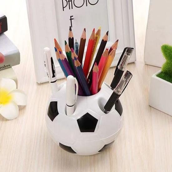 Soccer Ball Pen Holder Football Shape Plastic Storage Box Multifunctional Desktop Organizer for Pens Pencil Makeup Brushes Office Supplies