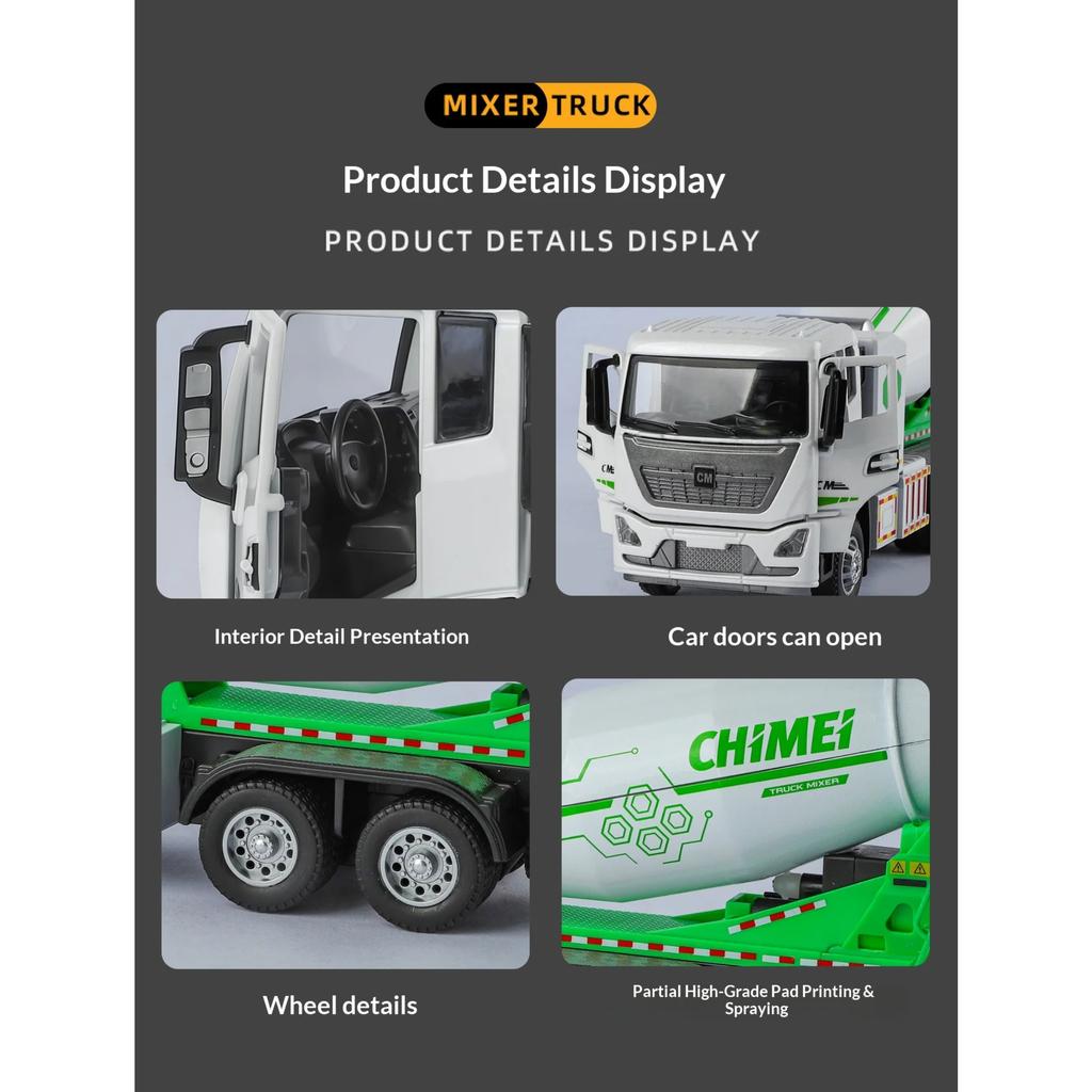 1/32 Scale Electric Concrete Mixer Truck Model Alloy Die Casting Can Model Real Work Children Toy Car Boy Gift