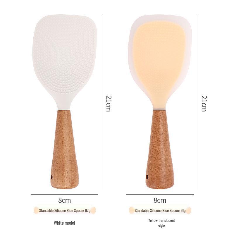 Heat-Resistant Non-Stick Rice Spoon with Wooden Handle for Rice Cookers