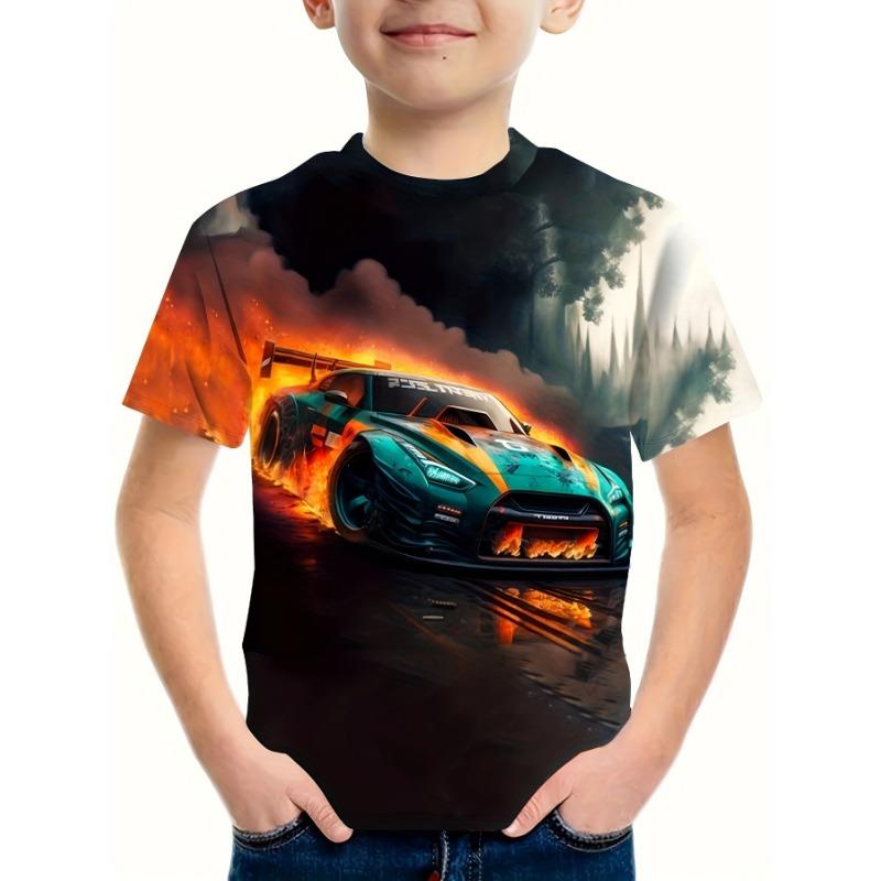 Kids Clothes Boys Tshirt Short Sleeve Stylish Car Racing Graphic