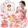 Tea Puppy Party Set For Little Girls Pretend Tin Teapot Set Princess Tea Time Play Kitchen Toy With Cup Plate For Kids Toddlers