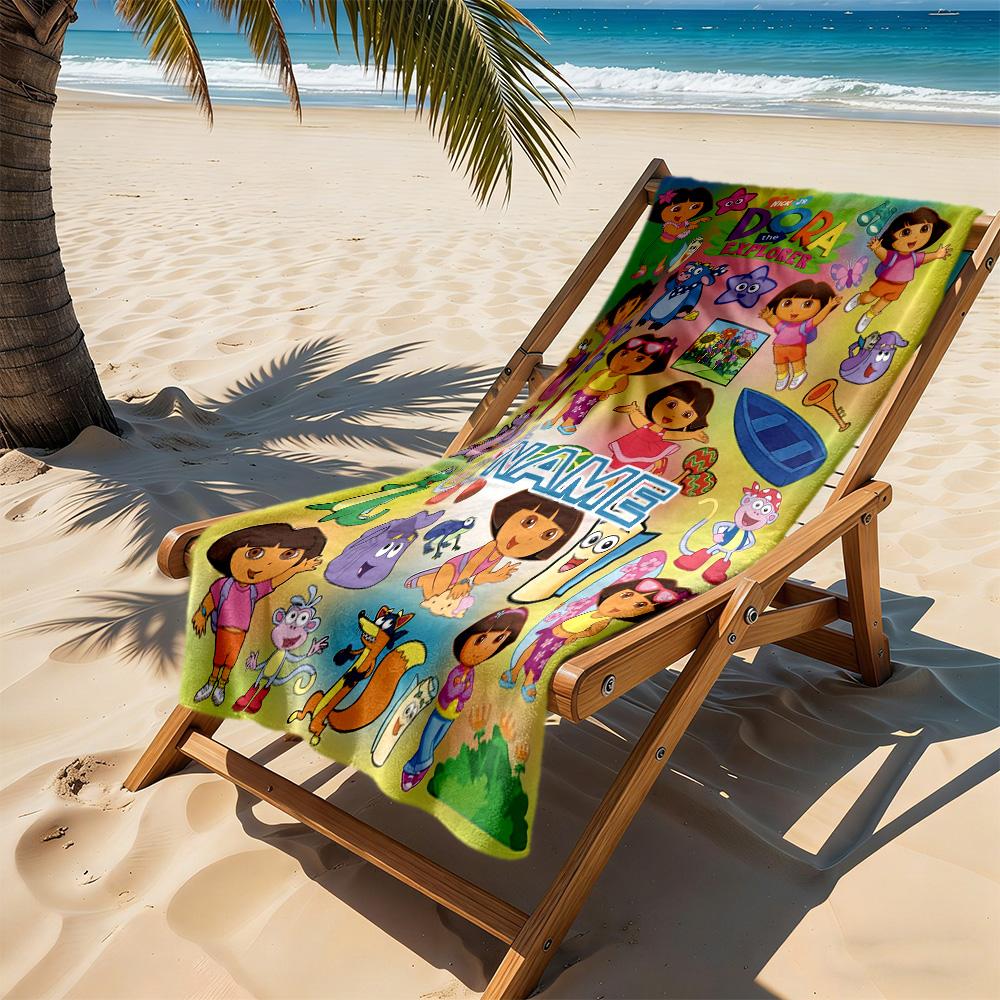 Dora Explorer Adventure Customize Your Name Beach Towel Super Soft & Absorbent Perfect for Traveling Yoga Camping and Swimming