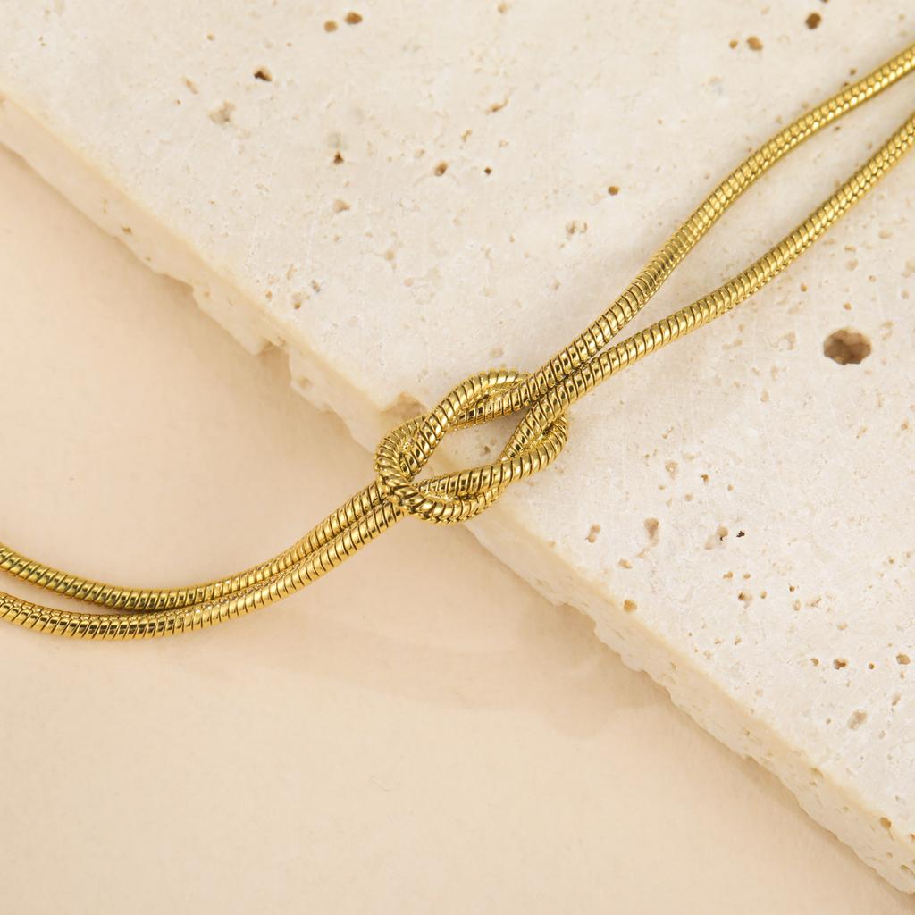 Trendy Love Knot Double Snake Chain Necklace Women Stainless Steel Clavicle Chain Choker Gold Color Jewelry Gift 2026 Wholesale