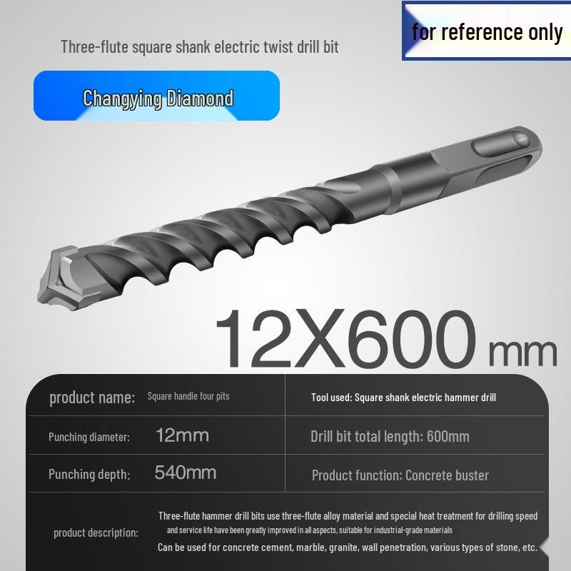 Three-Flute Round & Square Shank Drill Bit for Concrete, Cement, Rebar, Stone, Granite, Marble.