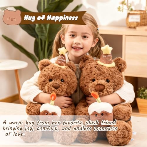 GYHWOFUL 30cm Teddy Bear Plush Toy Set with Cake & Hat, Cute Birthday Gift, Soft Stuffed Animal for Girls Boys Kids Christmas Birthday Present