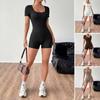 Modieuze jumpsuit met korte mouwen, dames slim fit vierkante hals eendelig nauwsluitend pak, geschikt voor de sportschool, dagelijkse kleding en dagelijkse activiteiten