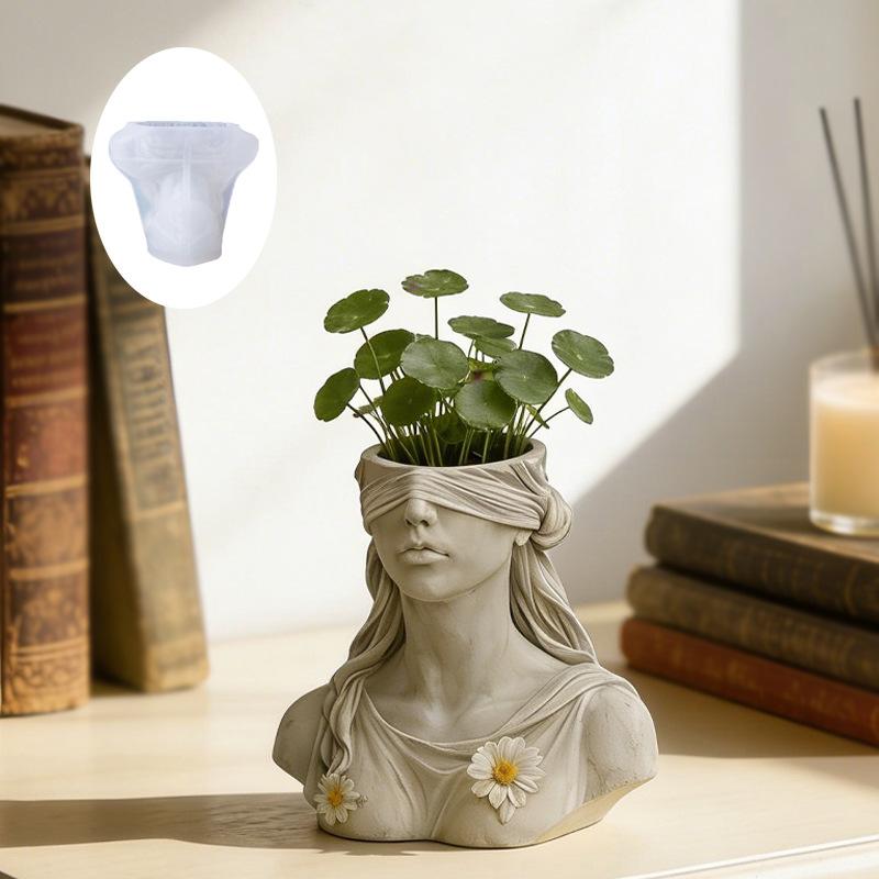 Mystery Goddess Blindfold Mold for DIY Plaster Cement Cup - Silicone Mold for Resin Flower Pot Vase Pencil Holder Jewelry Tray