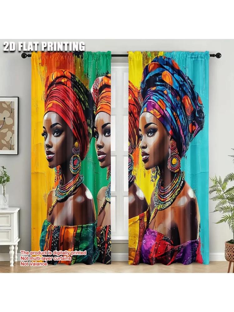 

2pcs Popular Curtains plane printing African Woman Print Versatile Durable Polyester (without rod) Stuff Clearance Perfect 100*130 Grommet Top 1pcs