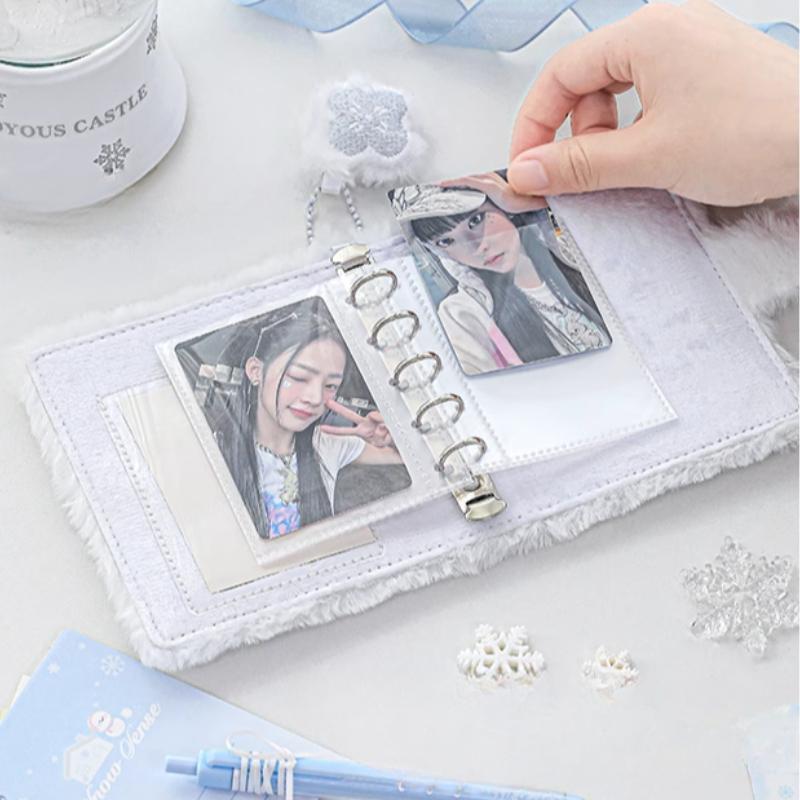 M5 Cute Gloves Plush Photocard Album Fluffy Kpop Photocard Holder for 3 Inch Idol Card Photo Albums with Mini Pendant Note Book