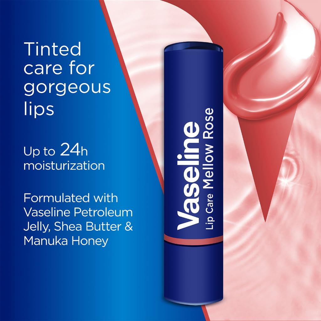 Vaseline Colour+Care Mellow Rose Tinted Lip Balm Stick 3g With 24Hr Moisture For Soft Smooth Rosy Lips