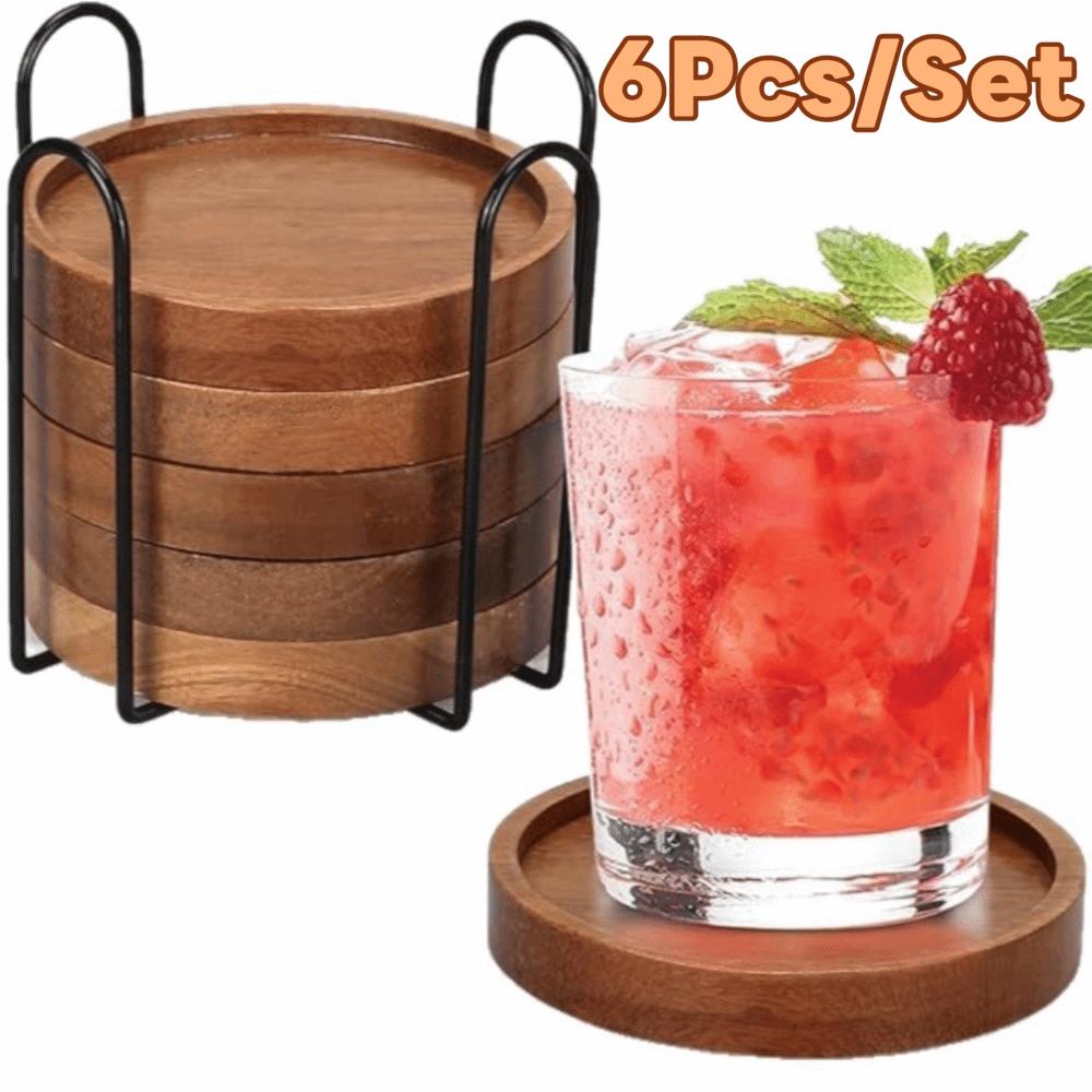 4/6pcs With Holder Wood Coasters Thickened Insulated Cup Mat Household Teacup Mat Office