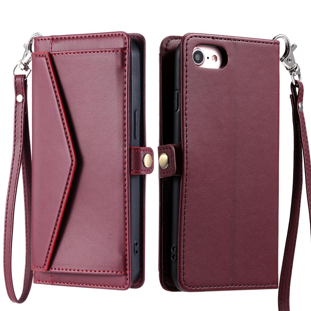 For iPhone 16e Leather Case with Wrist Strap Wallet Stand Phone Cover