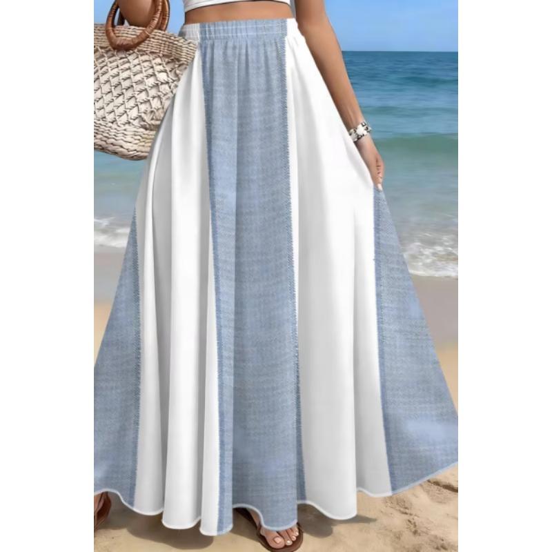 Gonna Lunga da Donna con Stampa Floreale Ditsy Rossa e Bianca, Stagione Unica, Vita Elastica Boho, Mezza Gonna Svasata