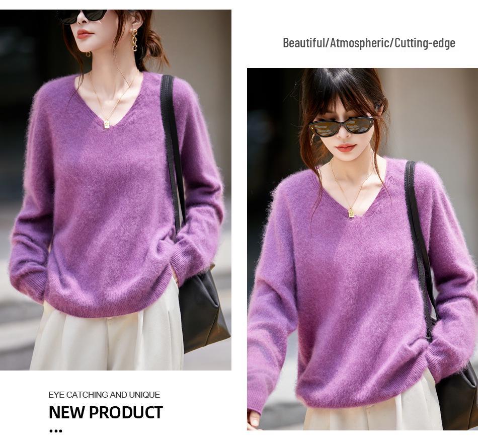 Brushed Series Heavyweight Cashmere Seamless Knitted Sweater Pullover for Women