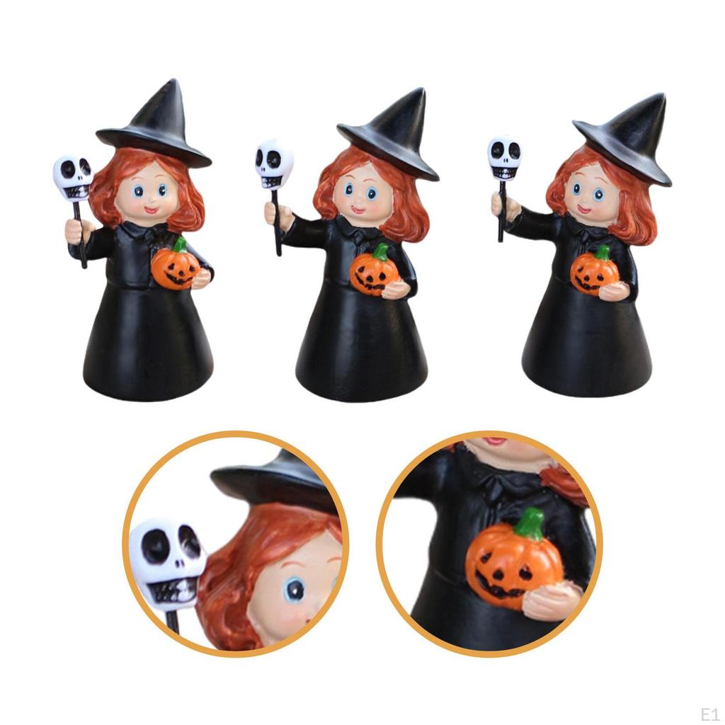 3Pcs Witch Figurines Tabletop Ornaments Halloween Gifts Cartoon Small Sculptures for Home Living
