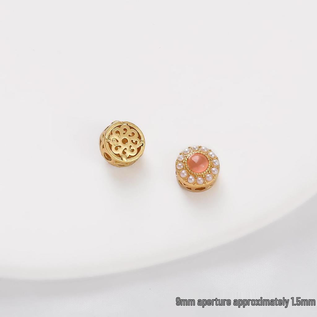 Pozlacené prolamované korálky s kočičím okem a imitací nefritu pro výrobu šperků DIY