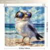 1Pc Black & White Bird Beach Scene Shower Curtain - 71X71 Inch, Polyester, 12 Hooks, Hand Wash, Boho Bathroom Decor