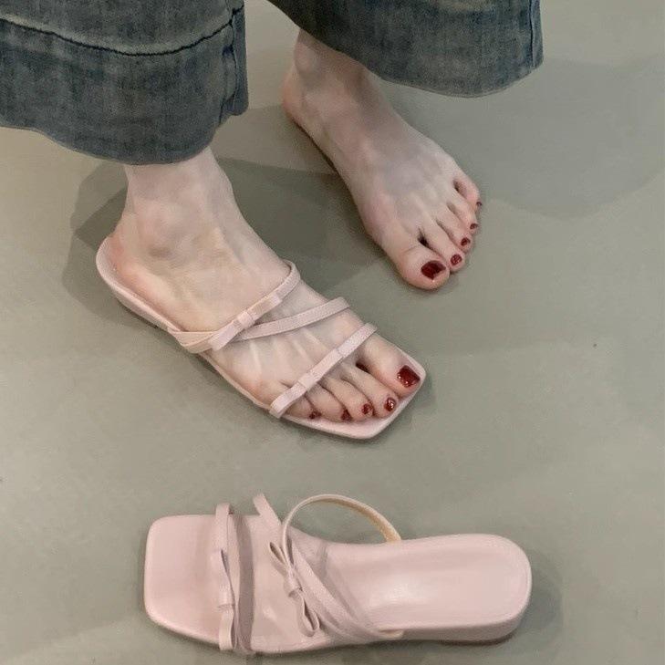 

Gentle Fairy Sandals Female Summer 2025 French Sweet Bow with Skirt Open-toed Slope Heel Sandals 40 розовый