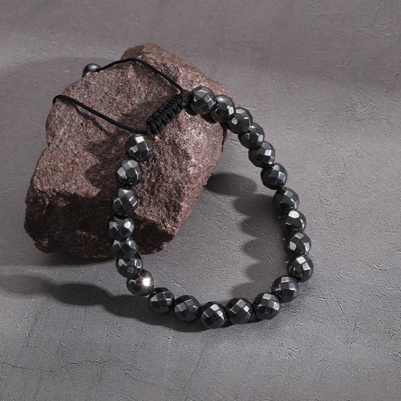 

Геометричний плетений браслет з магнітного каменю чорного гематиту - Регульований та стильний