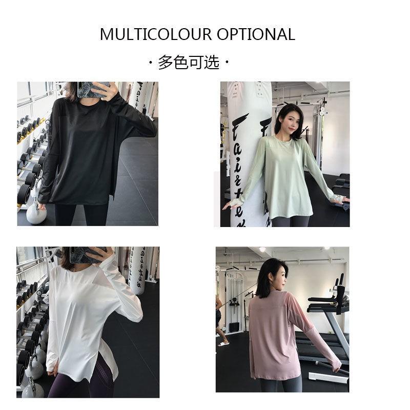 Womens Loose Long Sleeve Yoga Top Breathable Quick Dry T-Shirt Running Fitness
