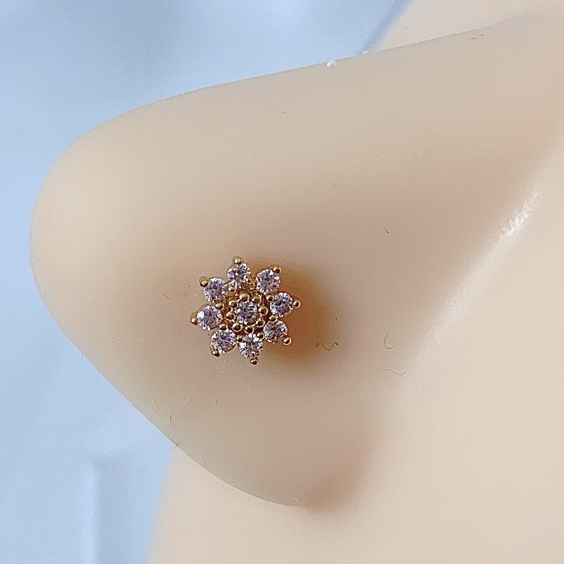 High-End Copper Moon & Flower Nose Ring - Women's Fresh Sweet Style