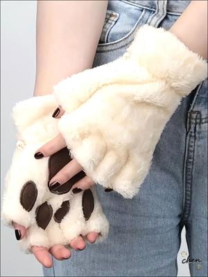 Winter Mink Imitation Solid Color Gloves