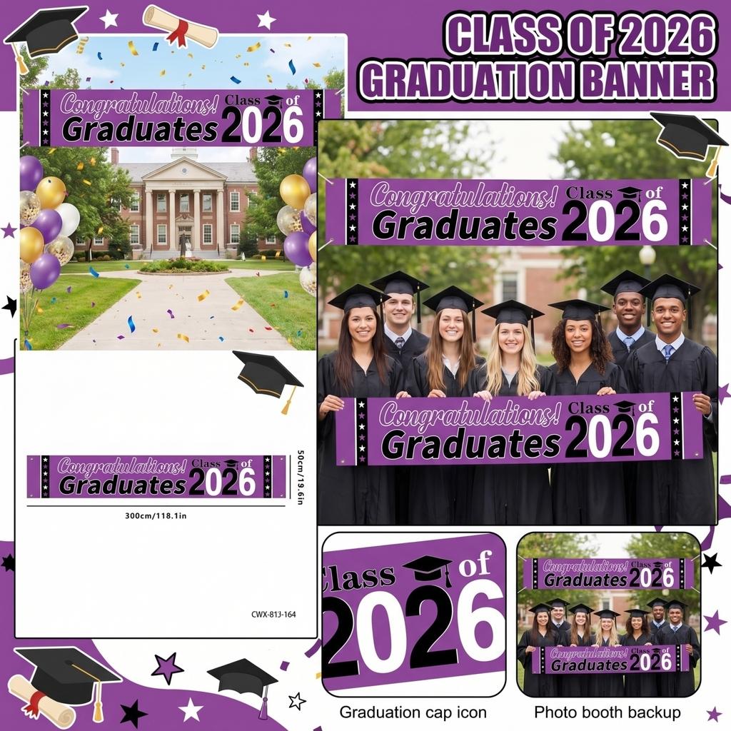 Graduation Banner Class of 2026 Graduation Party Decoration Banner Congrats Graduates Photo Prop Banner for Graduation Ceremony