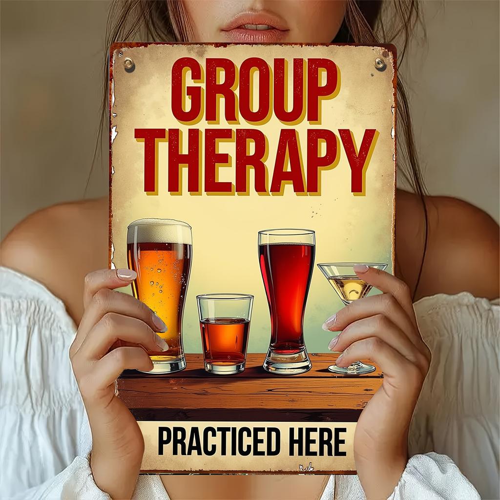 Vintage Group Gathering Metal Sign Wall Hanging Decorative Plaque with Humorous Practiced Here Design Perfect for Home