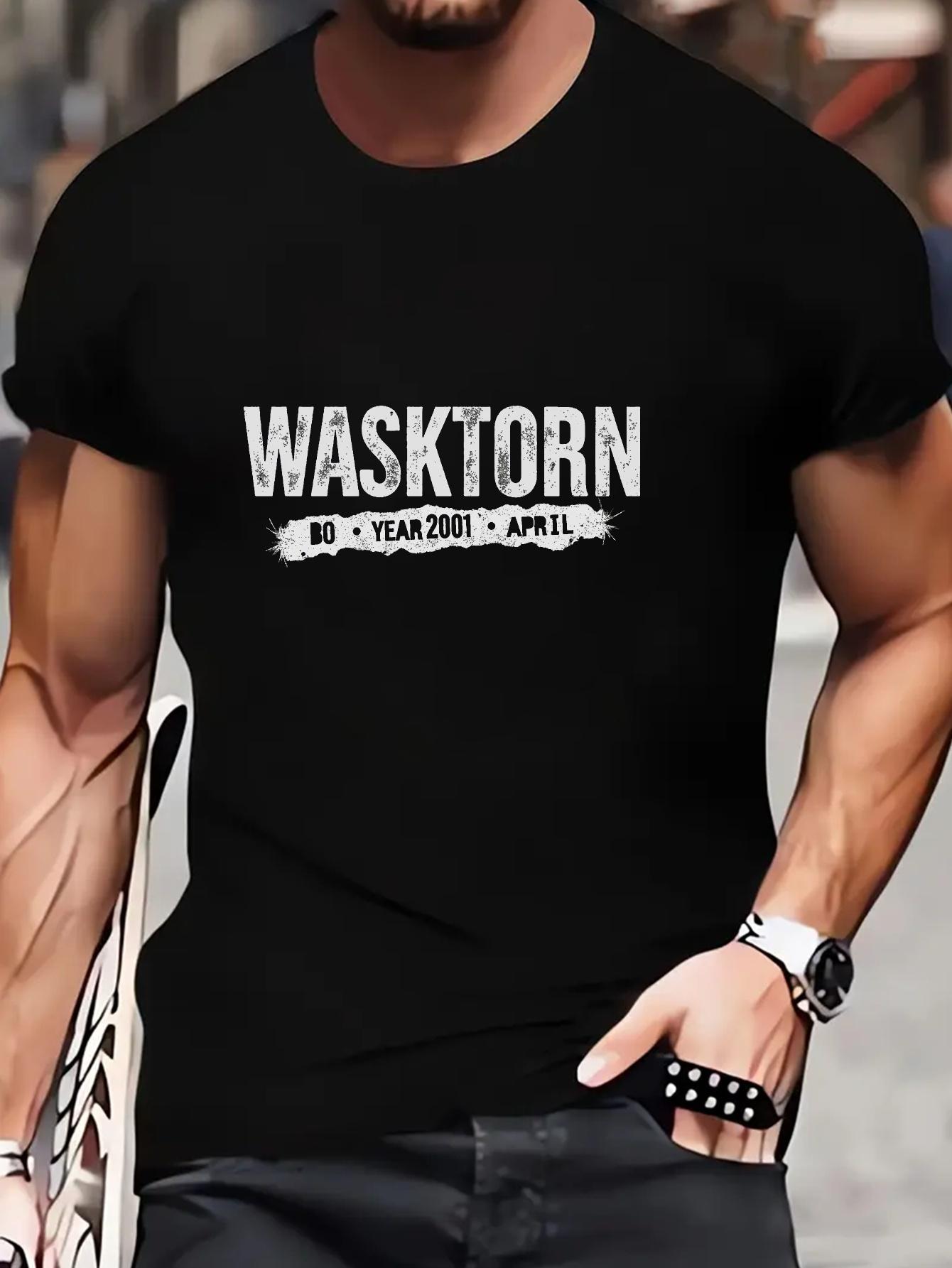 

Graphic T-shirt - White with Bold WASKTORN Print - Breathable Cotton Blend Fabric - Stretch Comfort Fit Round Neck Tee for Gym S