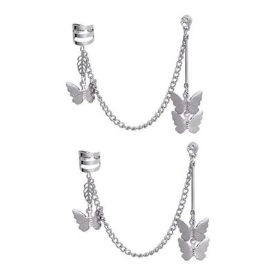 1 Pair Butterflies Women Earrings Cool Punk Link Chain Cartilage Clip Gift