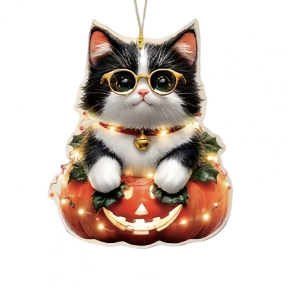 Acrylic Car Pendant Cartoon Car Mirror Decor Spooky Halloween Car Accessories Skull Cat Rearview Mirror Pendant for Backpack