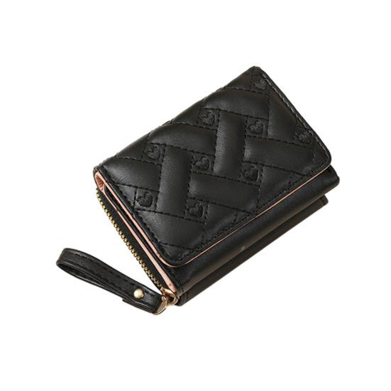 Women Stylish Tri-Fold Embroidered Wallet Wallet Mini Heart Cash Card Holder Wallet чёрный