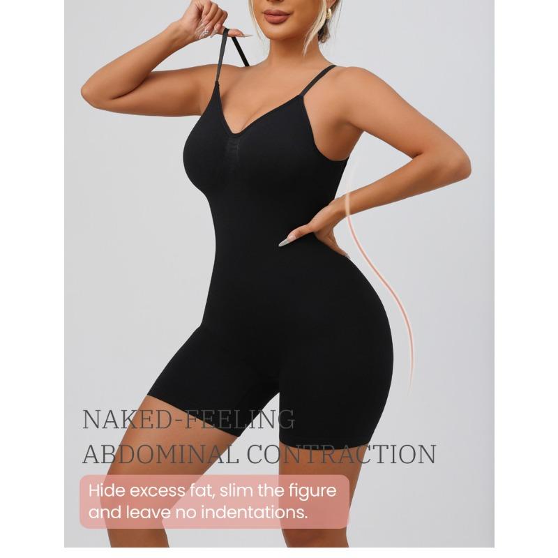 Backless Spaghetti Strap Full Body Shaper Tummy Control Hip Lifting Seamless Shapewear Bodysuit S чёрный