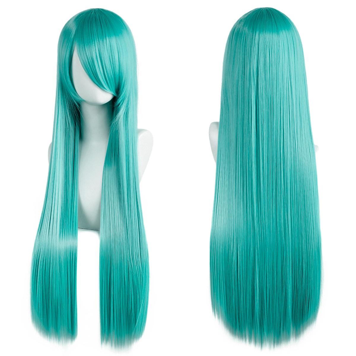 80cm Długie Syntetyczne Białe Fioletowe Peruki Cosplay Zielone Włosy Proste Srebrna Peruka Różny Włos Lolita Peruka z Grzywką Lake Blue-32inches blue