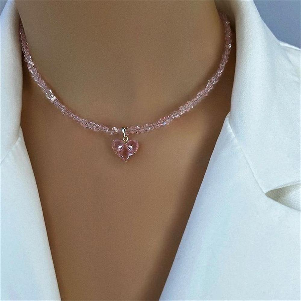 Móda Vintage Sexy Zirkon Srdce Přívěsek Náhrdelník Pro Ženy Dívka Boho Geometrický Barokní Průhledný Křišťálový Řetízek Šperky
