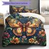 Butterfly in Flower Bushes  Pattern Bedding Quilt Set Quilt Cover Pillowcase Home Decoration  Gift (1 * duvet cover + 2 * pillowcase, without core)